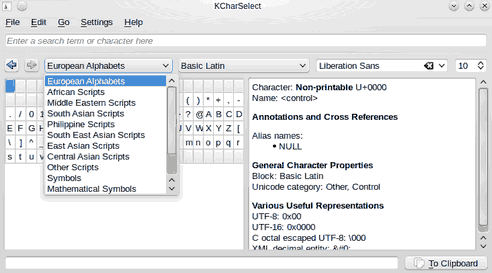 KDE Character Selector screenshot