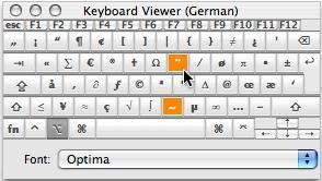 Janela de visualizador do teclado Mac