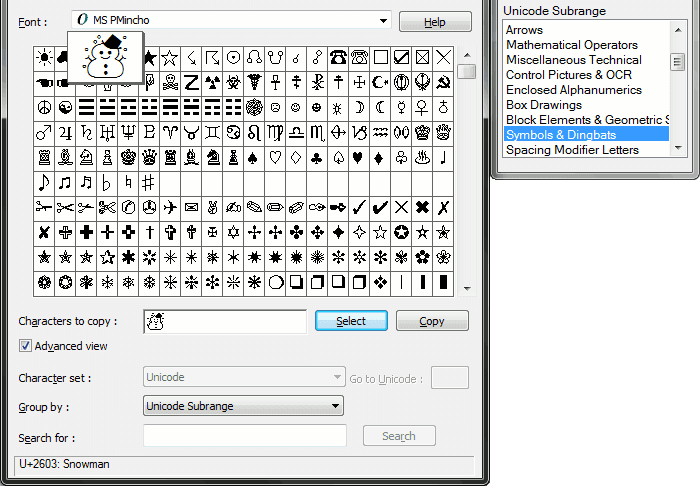 Charmap Advanced View