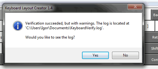 Keyboard Layout Creator: Log dialog