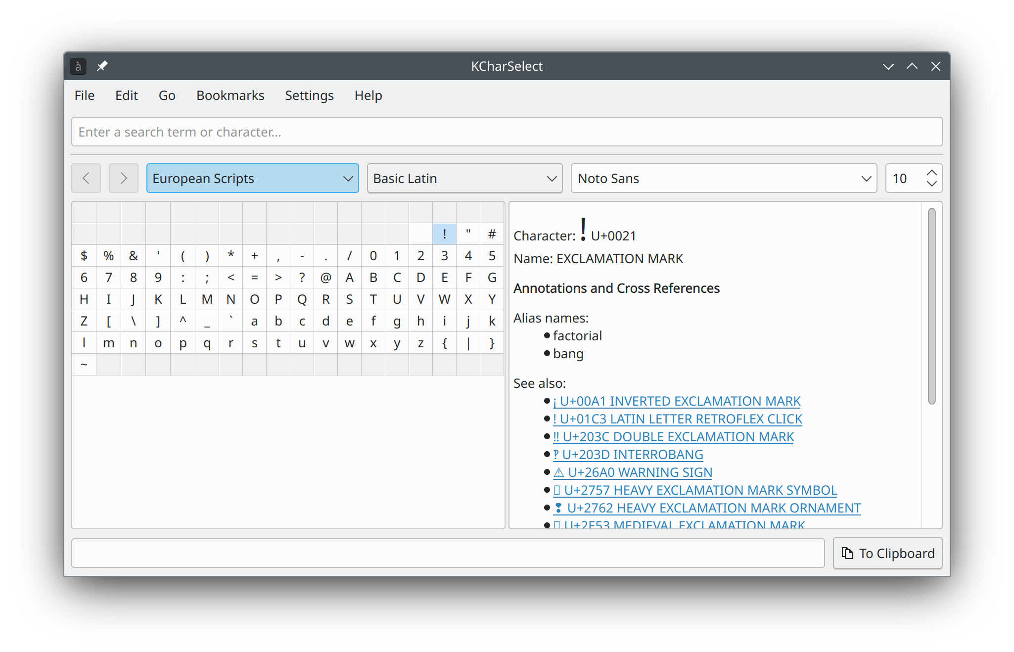 KDE Character Selector screenshot