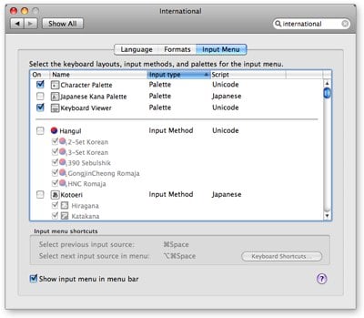 Image: System Preferences -> International